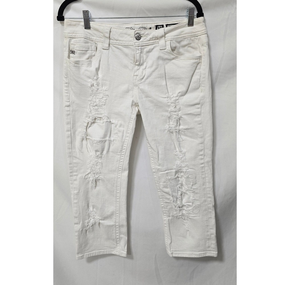 Miss‎ Me women 30 white capri jeans denim distressed 5-Pocket